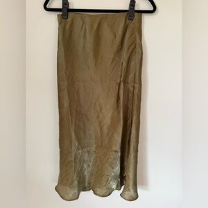 Anthropologie Olive Satin Skirt